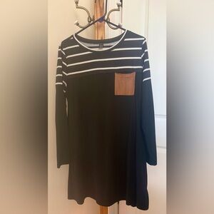 SHEIN Black and White Striped Yoke Long Sleeve Top